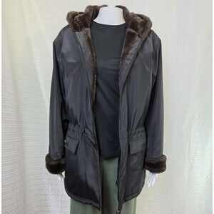 Andrew Marc New York Parka Cozy Faux Fur Lined Lodge Coat Black Women's S